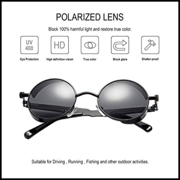Metal Frame Polarized Sunglasses, Retro Steampunk Style, UV400 Protection main image 4